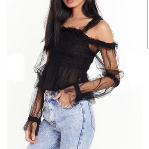 Nasty Gal Mesh Tie Shoulder Ruched Top